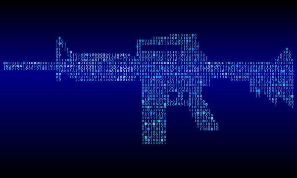 Binary code in the form of a rifle. Information war.  Vector illustration
