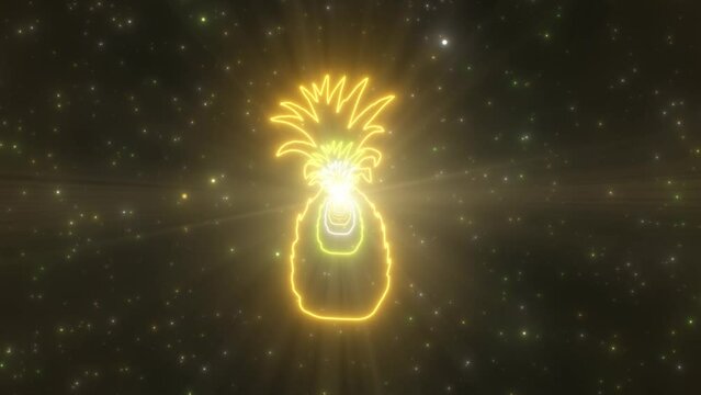 Pineapple Tropical Fruit Shape Outline Bright Glow Neon Lights Tunnel - 4K Seamless VJ Loop Motion Background Animation