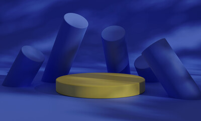 blue and yellow 3d podium for product mockup 3d render