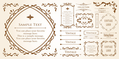 春の植物モチーフのフレームセット。ビンテージフラワー。装飾デザイン。流行りのあしらい	
