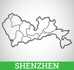 Simple outline map of Shenzhen. Vector graphic illustration.