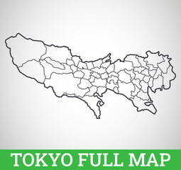 Simple outline map of Full Area of Tokyo. Vector graphic illustration.