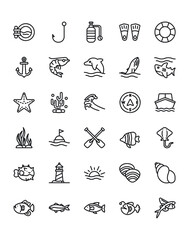 Ocean Icon Set 30 isolated on white background