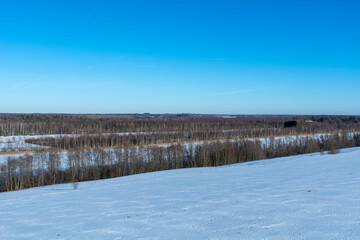 Panoramic view of a winter landscape on a sunny winter day