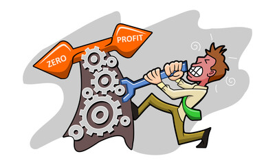 Illustration of a business man struggling to make a profit