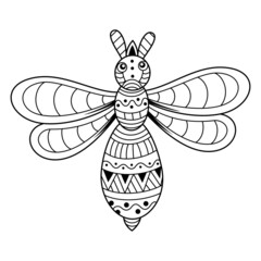 Hand drawn of bee in zentangle style