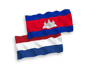 Flags of Kingdom of Cambodia and Netherlands on a white background