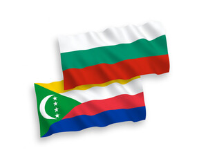 Fototapeta premium Flags of Union of the Comoros and Bulgaria on a white background