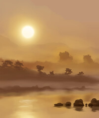 Landscape background. Abstract art template. Vector illustration.