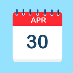April. Round calendar Icon with long shadow in a Flat Design style.  Vector Illustration. Easy to edit, manipulate, resize or colorize.
