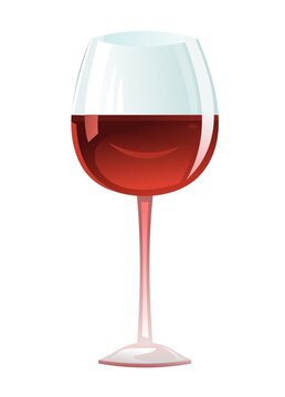 Glass goblet of red wine. Cartoon style. Object isolated on white background. Vector