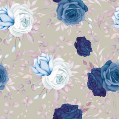 elegant blue and sweet brown floral seamless pattern