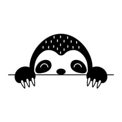 Cartoon sloth face in Scandinavian style. Cute animal for kids t-shirts, wear, nursery decoration, greeting cards, invitations, poster, house interior. Vector stock illustration © Jexy
