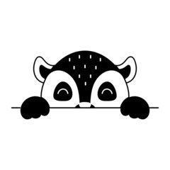 Cartoon lemur face in Scandinavian style. Cute animal for kids t-shirts, wear, nursery decoration, greeting cards, invitations, poster, house interior. Vector stock illustration © Jexy