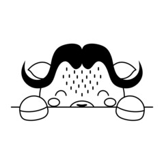 Cartoon musk ox face in Scandinavian style. Cute animal for kids t-shirts, wear, nursery decoration, greeting cards, invitations, poster, house interior. Vector stock illustration