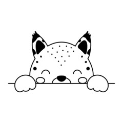 Cartoon lynx face in Scandinavian style. Cute animal for kids t-shirts, wear, nursery decoration, greeting cards, invitations, poster, house interior. Vector stock illustration