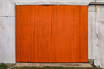 painted orange garage barn door hanging doors steel warehouse building farming shed shelter...