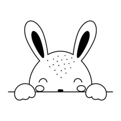 Cartoon hare face in Scandinavian style. Cute animal for kids t-shirts, wear, nursery decoration, greeting cards, invitations, poster, house interior. Vector stock illustration
