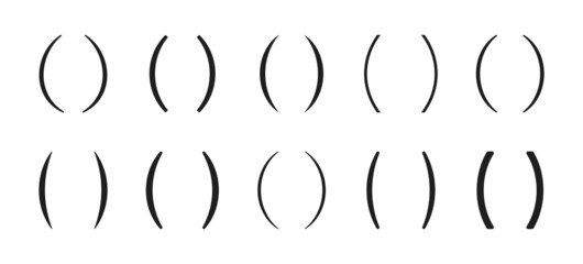 Round brackets set. 10 typographic symbols collection.	