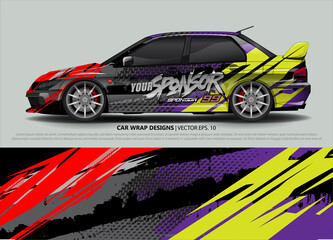 Fototapeta premium Car wrap decal design vector. abstract Graphic background kit designs for vehicle, race car, rally, livery, sport car 