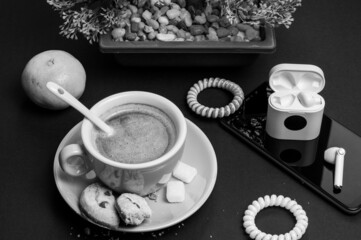 Coffee break during working day, creative people, advertising business concept