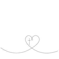 Heart and cross line drawing vector illustration