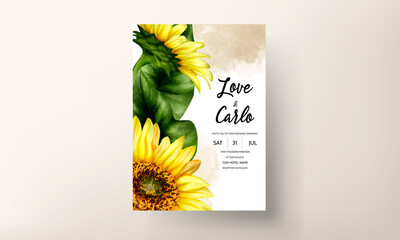 watercolor sun flower floral invitation card set template