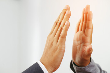 business people shaking hands congratulating sales