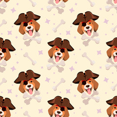 Seamless pattern with funny dogs. Cartoon design.
