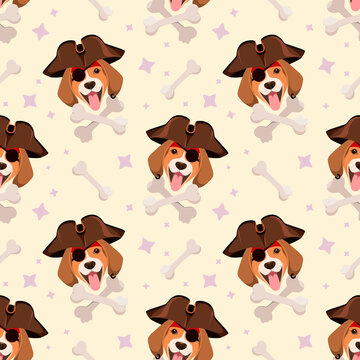 Seamless pattern with funny dogs. Cartoon design.
