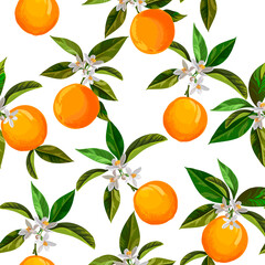  Orange Seamless citrus vector pattern on striped background. Hand drawn illustration with oranges.