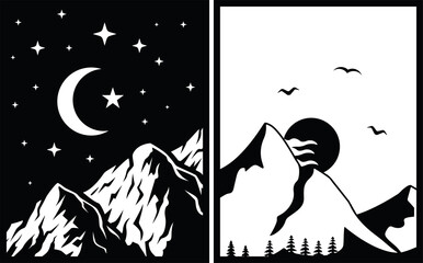 Sun and Moon Mountain Wall Decor laser cut file