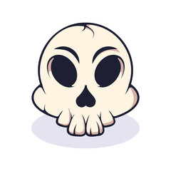 Vector illustration of cute cartoon skeleton with big oval eyes and teeth and nose in form of heart. High quality picture suitable for web design, mobile gaming, books, advertisements