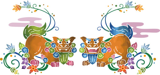 沖縄の伝統工芸琉球紅型のシーサーデザイン