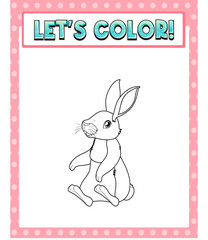 Worksheets template with let’s color!! text and rabbit outline