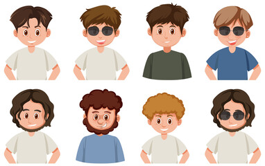 Set of different men portrait cartoon