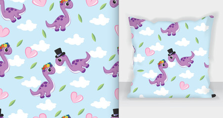 Cute little dino seamless pattern. mockup pillow