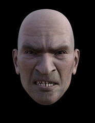 head of an adult man with an expression, 3D illustration