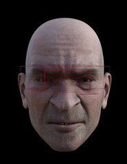 head of an adult man with an expression, 3D illustration