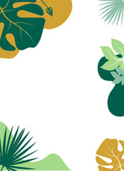 Minimal tropical  template with leaves in natural colors for poster, banner, cover, card, postcard, event, invitation, greeting, party, birthday, advertising, sale. Flat vector illustration