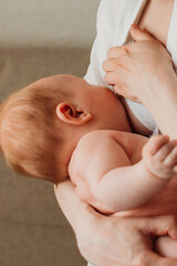 Fototapeta na wymiar Young woman breastfeeding her baby at home