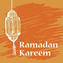 Arabic Lantern Ramadan kareem hand drawn style orange
