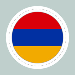 Sticker ball with flag of Armenia. Round sphere, template icon. Armenian national symbol. Glossy realistic ball, 3D abstract vector illustration. Big bubble