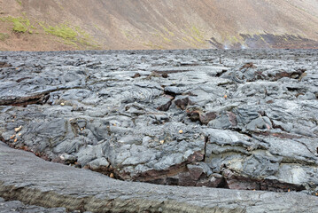 Closeup of the new lavafield of the volcano eruption at Fagradalsfjall