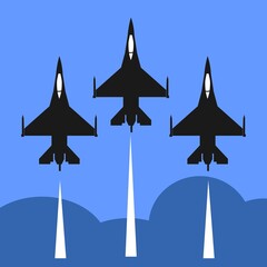 jet fighter flying formation vector design