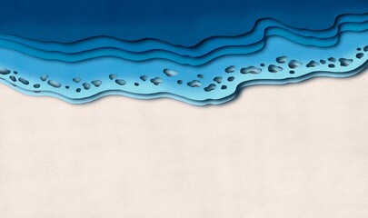 Wave abstract background. 3d illustration of the sea. surreal art of beach. paper cut artwork.