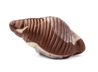 Chocolate sweets shaped as seashells isolated on white background