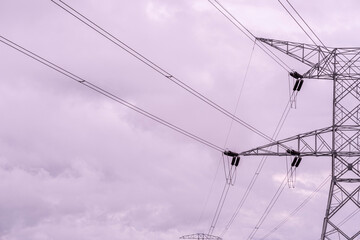 electricity pylons and Petrochemical Plant factory  daytime overcast  