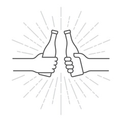Vector black line icon two hands holding bottle and giving cheers