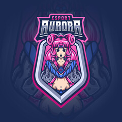 Fototapeta na wymiar Woman Anime Mascot Esport Logo Design Illustration For Gaming Club